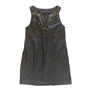 New York & Company Women's Size Small Denim Dress Sleeveless 100% Cotton Jeweled